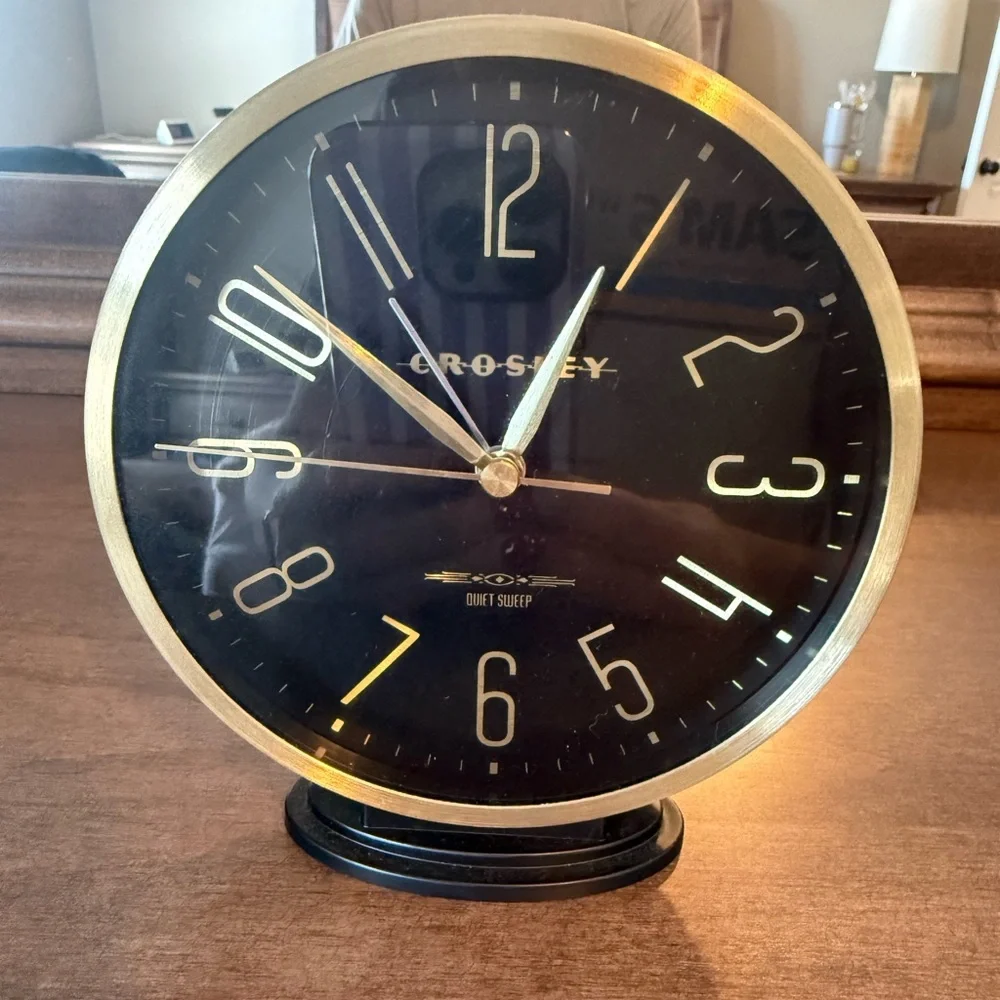 Crosley Small Black and Gold Desk Clock